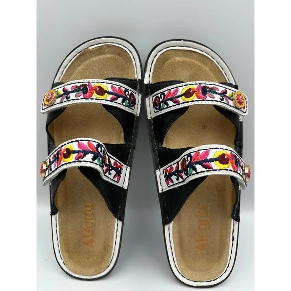 Alegria Floral Embroidered Clara Slides Sandals EU 38 US 7.5 Leather Slip Ons - Picture 2 of 16